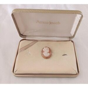 Vintage AMCO Shell Cameo Pendant Brooch in Box 12k Gold Fill Pin